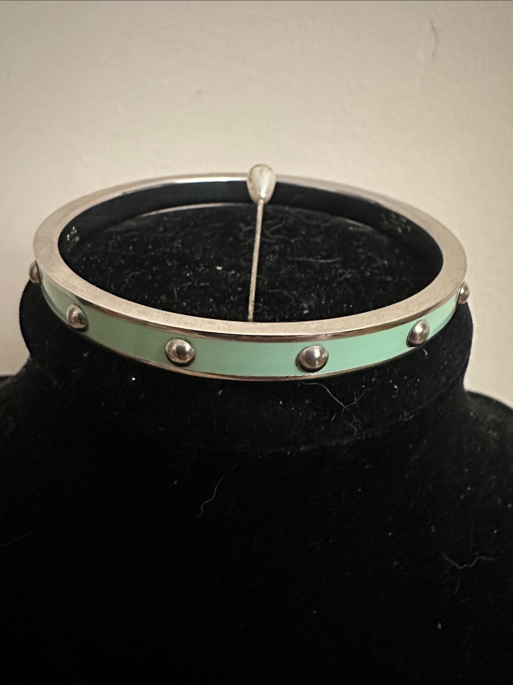 COACH Vintage Mint Green Enamel Silver Studded Bangle Bracelet